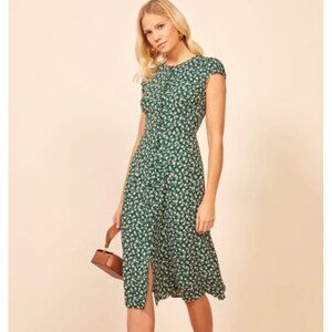 REFORMATION Green + White Floral Print Fauna Button-Up Midi-Length Dress Size 2